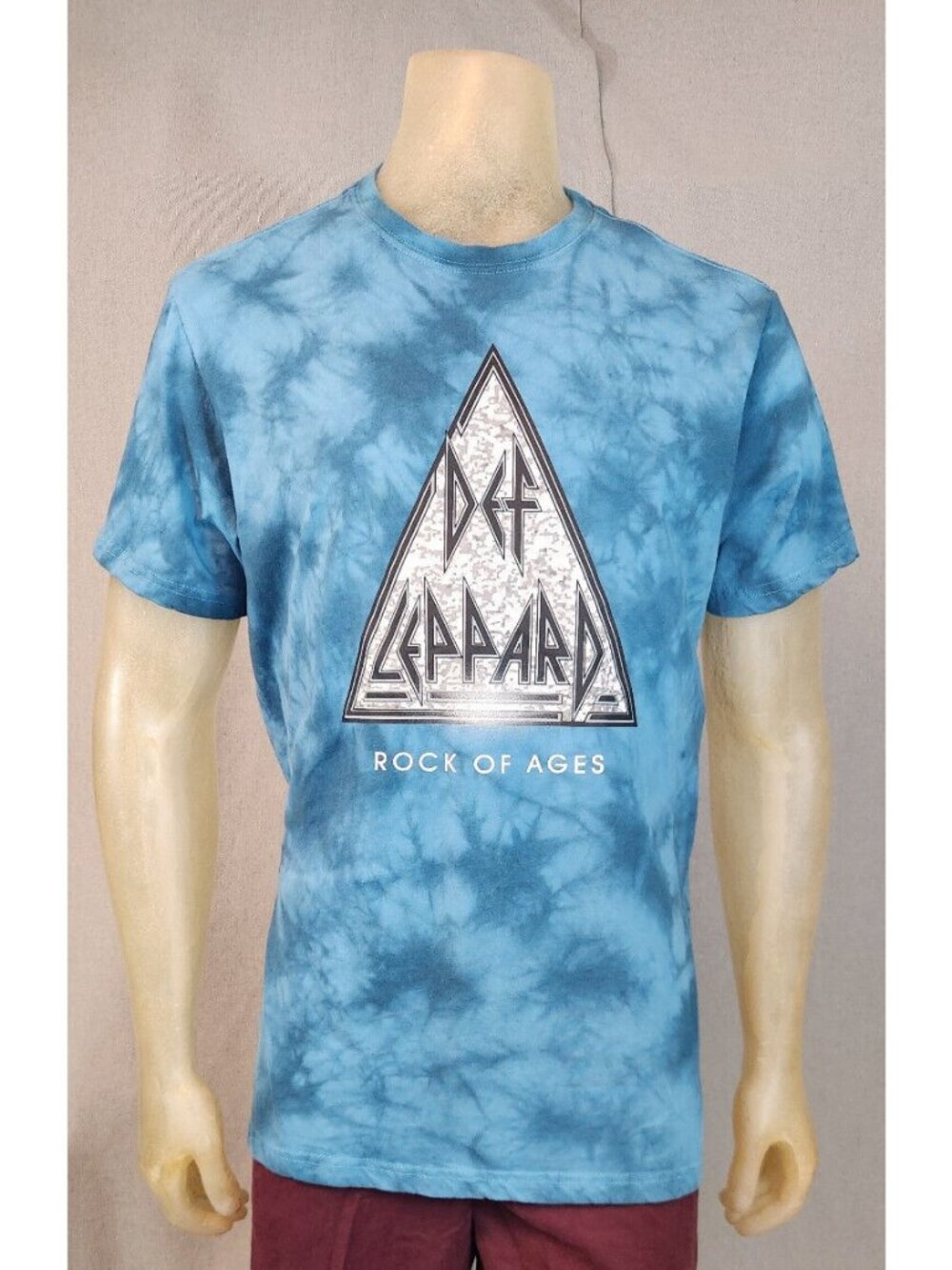 Def Leppard Rock Of Ages Tie Dyed Graphic Print LARGE Crew Neck T Shirt Top USED
